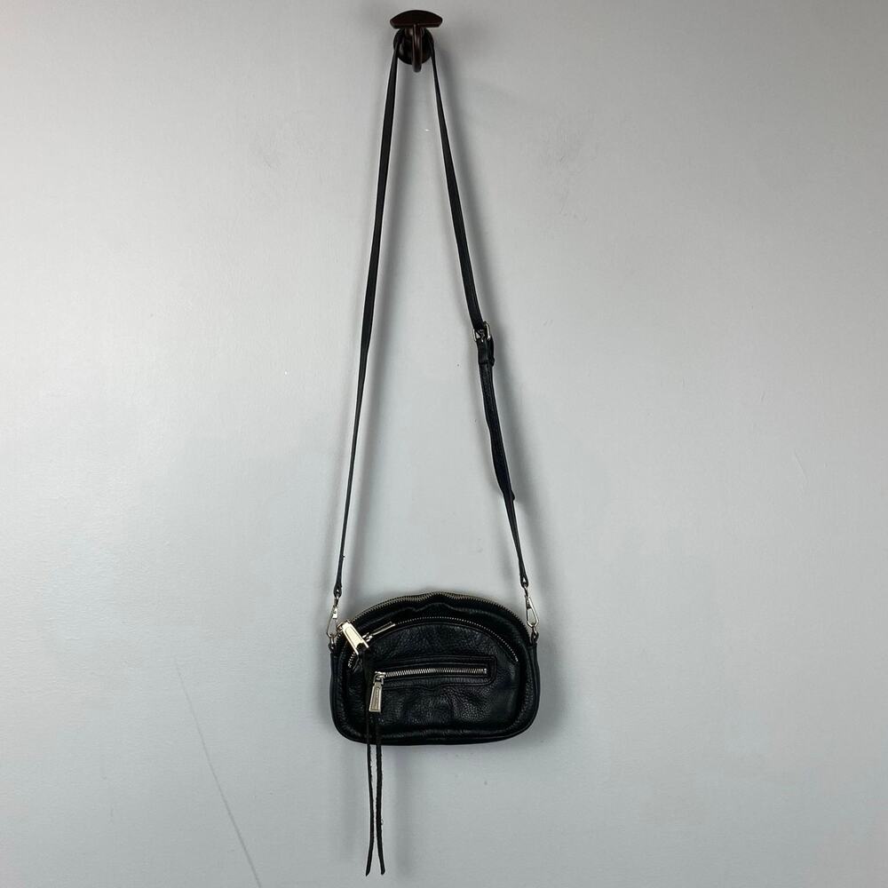 Rebecca Minkoff Black Pebbled Leather Triple-Zip Belt Bag Crossbody